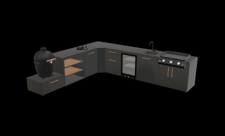 Záhradná kuchyňa Brabura L modul + GAS + plancha Farba kuchyne: Anthracite Grey, Pracovná doska: Nero Zimbabwe