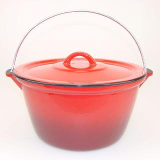 kotlík liatinový smaltovaný s pokrievkou 4 l červený (červeno smaltovaný gulášový kotlík liatinový s pokrievkou 4 l)