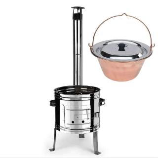 Kotlíkový set Párty Echo meď 39 cm s pokrievkou (gulášová súprava s nerezovou kotlinou a medeným kotlíkom s nerezovou pokrievkou)