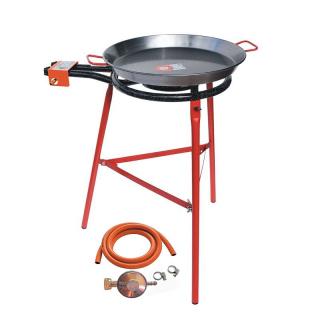 Set horák M40 Paella 40 cm dva okruhy s pripojením, stojan a panva leštená oceľ 55 cm (Ideálny varič na varenie nielen pod šírym nebom)