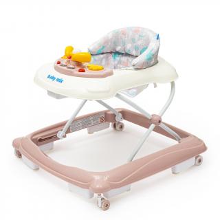 Detské chodítko Baby Mix s volantom a silikónovými kolieskami ružové (detské chodítko)