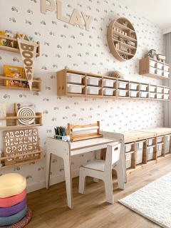 Detský Montessori set stolík + stolička biely S (100% ECO FRIENDLY, vyrobené z prírodných materiálov)