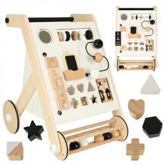 Drevené montessori edukačné chodítko biele (Interaktívna multifunkčná hračka a chodítko v jednom!)