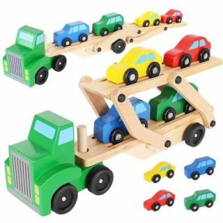 Kruzzel detský ťahač s návesom + autíčka (detská drevená hračka)
