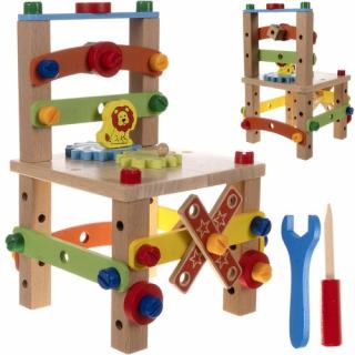 Montessori Drevená montážna stolička Kruzzel (Interaktívna multifunkčná hračka )