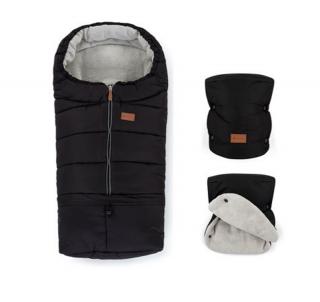 PETITEMARS Set zimný fusak Jibot 3v1 + rukavice na kočík Jasie Ink Black (fusak aj s rukavicami)