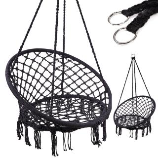 Závesné hojdacie kreslo  s poduskami čierne 80cm xl (Hojdačka / Kreslo / Bocianie hniezdo)