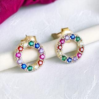 Zlaté napichovačky KRUH s multicolor zirkónmi