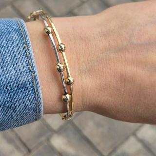 Zlatý bangle náramok dvojtónový s guličkami