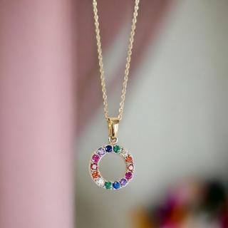 Zlatý náhrdeník s multicolor zirkónmi v tvare KRUHU