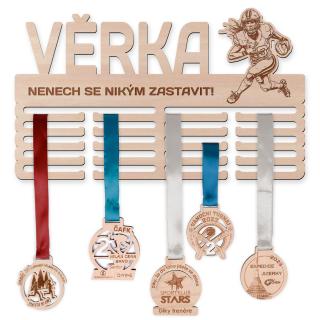 Vešiak na medaile - Americký futbal, žena Veľkosť vešiaka: Stredný (50 x 30 cm)