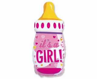 Balón fóliový - Fľaša It´s a girl 61cm - dievčatko (Vhodné pre plnenie vzduchom aj héliom)
