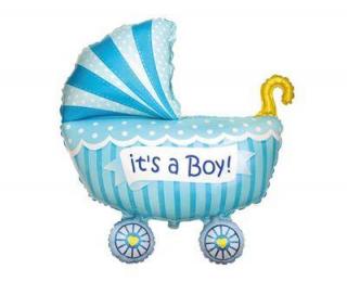 Balón fóliový kočík - Its a boy   62cm - chlapček (Vhodné pre plnenie vzduchom aj héliom.)