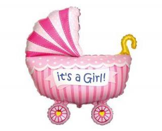 Balón fóliový kočík - Its a girl   62cm - dievčatko (Vhodné pre plnenie vzduchom aj héliom.)