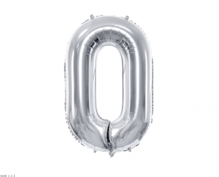 Fóliový balón s číslom 0 - Strieborný 86cm (Narodeninový fóliový balón číslo nula, vhodný na plnenie vzduchom aj héliom.)