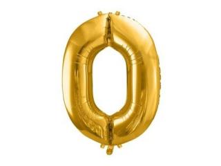 Fóliový balón s číslom 0 - Zlatý 86cm (Narodeninový fóliový balón číslo nula, vhodný na plnenie vzduchom aj héliom.)