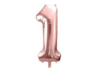 Fóliový balón s číslom 1 - Ružové zlato 86cm (Narodeninový fóliový balón číslo jeden, vhodný na plnenie vzduchom aj héliom.)