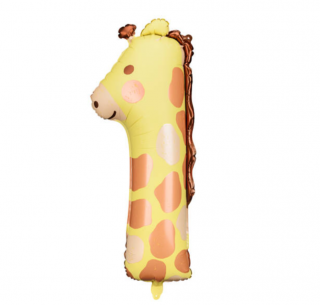 Fóliový balón s číslom 1 - Žirafa 90cm (Narodeninový fóliový balón číslo jeden s motívom žirafky, vhodný na plnenie vzduchom aj héliom.)