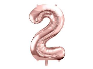 Fóliový balón s číslom 2 - Ružové zlato 86cm (Narodeninový fóliový balón číslo dva, vhodný na plnenie vzduchom aj héliom.)
