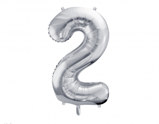 Fóliový balón s číslom 2 - Strieborný 86cm (Narodeninový fóliový balón číslo dva, vhodný na plnenie vzduchom aj héliom.)