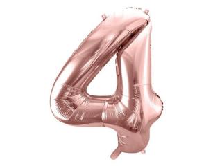 Fóliový balón s číslom 4 - Ružové zlato 86cm (Narodeninový fóliový balón číslo štyri, vhodný na plnenie vzduchom aj héliom.)