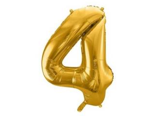 Fóliový balón s číslom 4 - Zlatý 86cm (Narodeninový fóliový balón číslo štyri, vhodný na plnenie vzduchom aj héliom.)