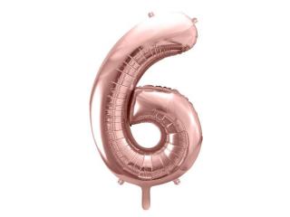 Fóliový balón s číslom 6 - Ružové zlato 86cm (Narodeninový fóliový balón číslo šesť, vhodný na plnenie vzduchom aj héliom.)