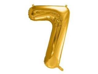 Fóliový balón s číslom 7 - Zlatý 86cm (Narodeninový fóliový balón číslo sedem, vhodný na plnenie vzduchom aj héliom.)