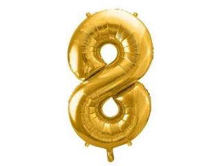 Fóliový balón s číslom 8 - Zlatý 86cm (Narodeninový fóliový balón číslo osem, vhodný na plnenie vzduchom aj héliom.)