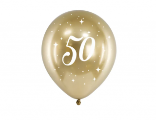 Narodeninový balón 50 zlatý - 6ks (Sada balónov na 50. narodeniny 6 kusov. Vhodné pre plnenie vzduchom aj héliom.)