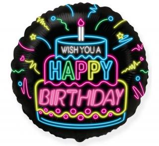 Narodeninový balón - Happy Birthday Neon (Vhodné pre plnenie vzduchom aj héliom.)