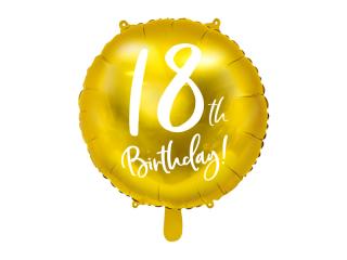 Narodeninový balónik - 18th Birthday zlatý (Vhodný na plnenie vzduchom aj héliom.)