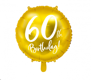 Narodeninový balónik - 60th Birthday zlatý (Vhodný na plnenie vzduchom aj héliom.)