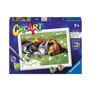 CreArt Maľovanie podľa čísel - Spiaci pes a mačka