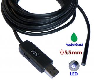 Hütermann Inspekční kamera 5,5mm / délka 5m vodotěsná s osvětlením - endoskop s USB připojením k PC a Android  HIC-0505