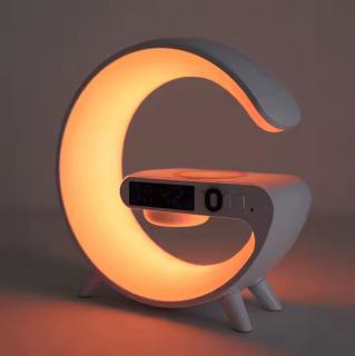 Hütermann   moderní stolní LED lampa mini -bezdrátová nabíječka, atmosférická smart Lampa, budík, reproduktor se základním ovládáním