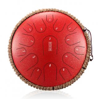 Hütermann Profesional Tongue drum -  14' (35cm), 15 tónů, D-dur - červený, s příslušenstvím