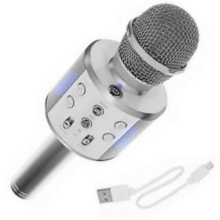 Bezdrôtový karaoke mikrofón s reproduktorom - strieborný (AKCIA !!!)