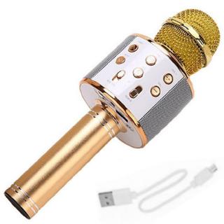 Bezdrôtový karaoke mikrofón s reproduktorom – zlatistý