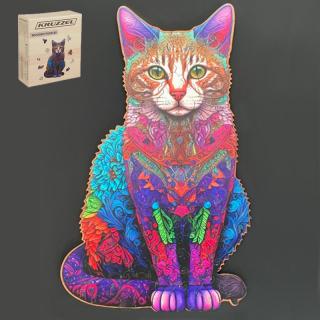 Drevené puzzle 130 dielikov 38x24cm - Pestrofarebná mačka