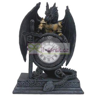 Fantasy stolové hodiny - Dračí ochranca času s mečom