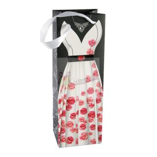 Luxusná papierová darčeková taška - biele šaty s ružami