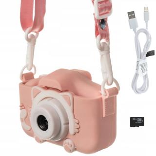 Malý mačací digitálny fotoaparát 1080P - ružovobiely