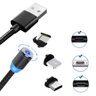 Nabíjací USB kábel 1m s magnetickými koncovkami 3v1 Micro USB, USB-C, lightning