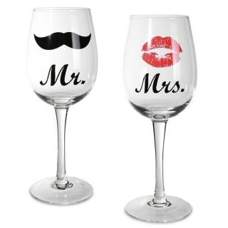 Set 2 obrie poháre na víno - Mr. and Mrs.