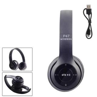 Skladacie bezdrôtové slúchadlá P47 čierne - rádio, MP3, Handsfree