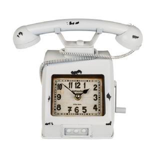 Vintage stolné hodiny - biely kovový retro telefón