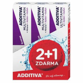 Additiva Multivitamín + Minerál + Kofeín, Ananás šumivé tablety 3 x 20 ks