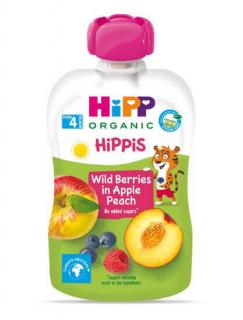 Hipp Hippis Bio 100% Ovocie Jablko Broskyňa Lesné plody kapsička ovocný príkrm 100 g