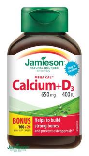 JAMIESON MEGA CAL Calcium 650mg + vitamín D3 400 IU, 100 + 20 tabliet ZADARMO